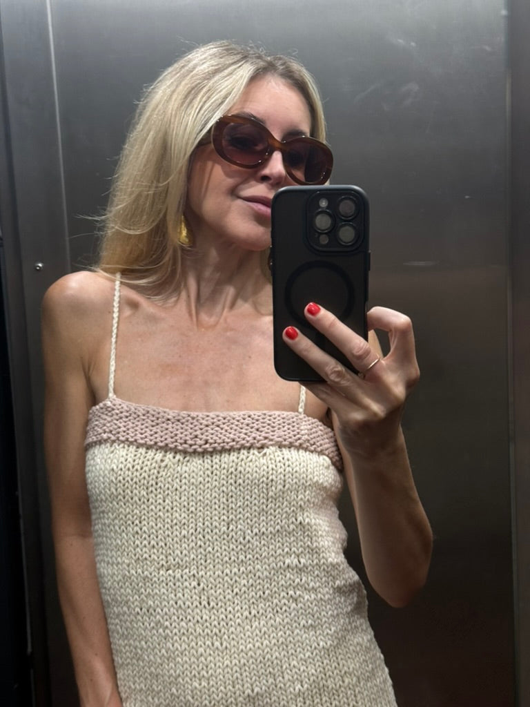 Ručně pletené merino šaty - ivory beige & powder pink