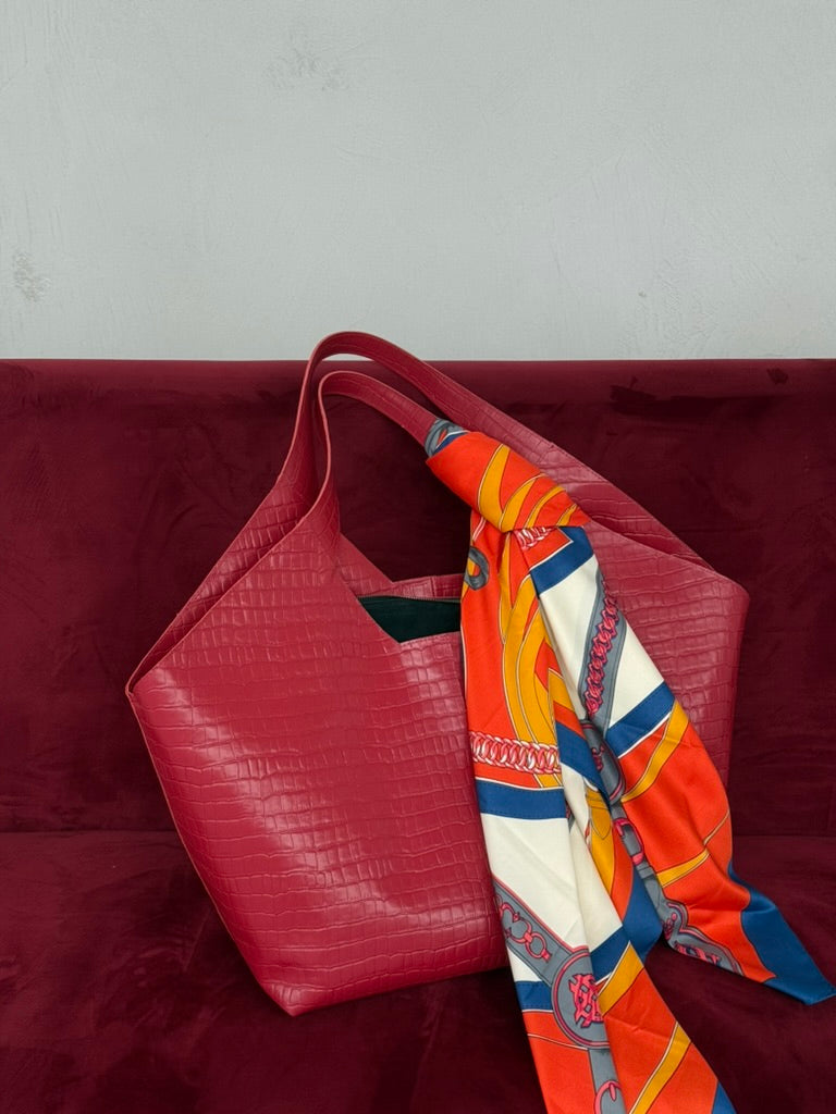 GRAND tote croko - červená