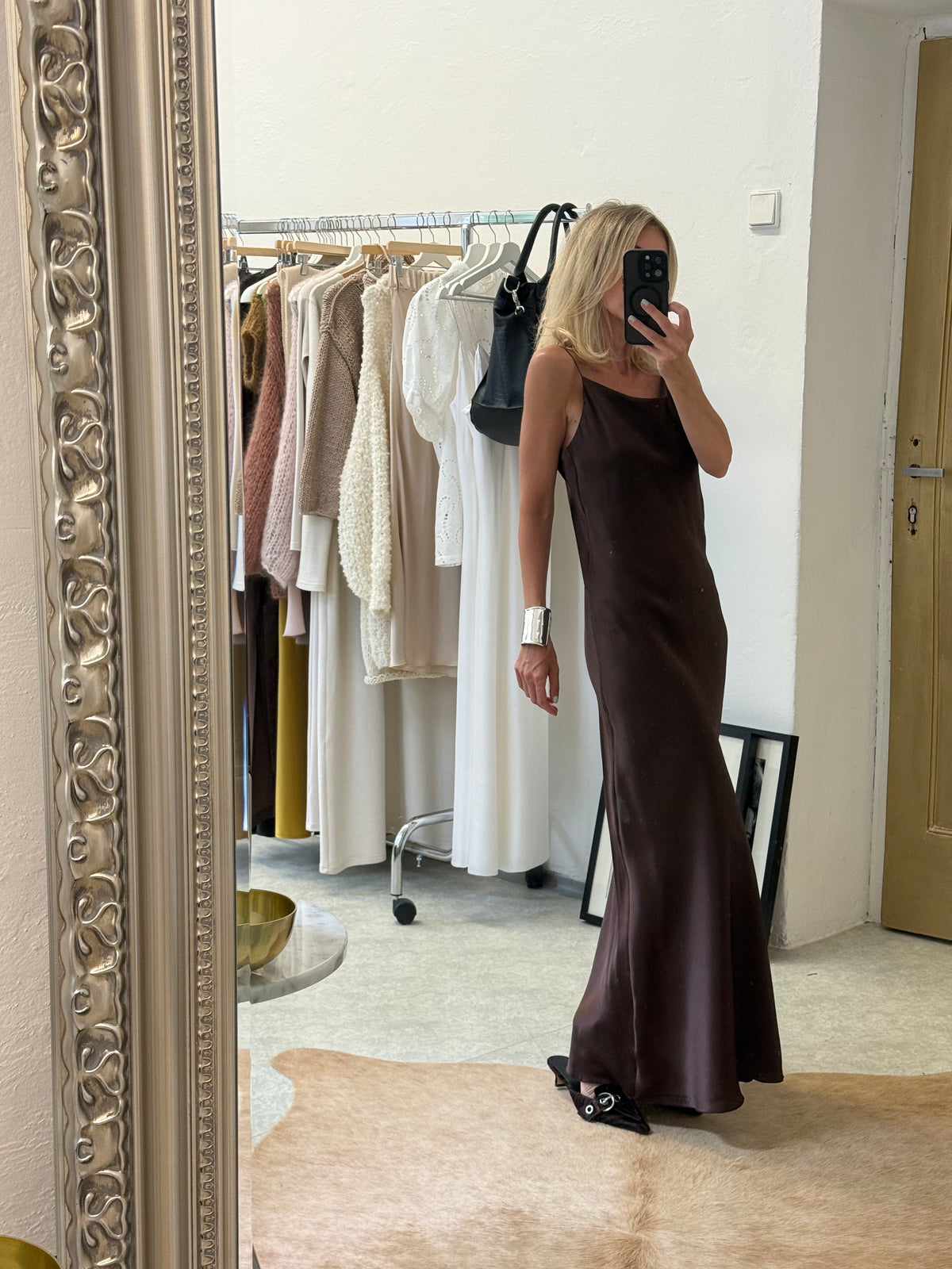 Hedvábné šaty slip silk dress - čokoládově hnědé