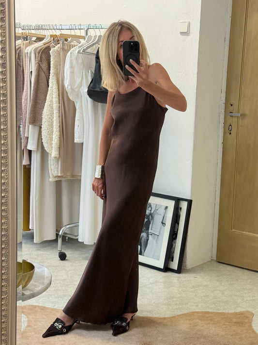 Hedvábné šaty slip silk dress - čokoládově hnědé